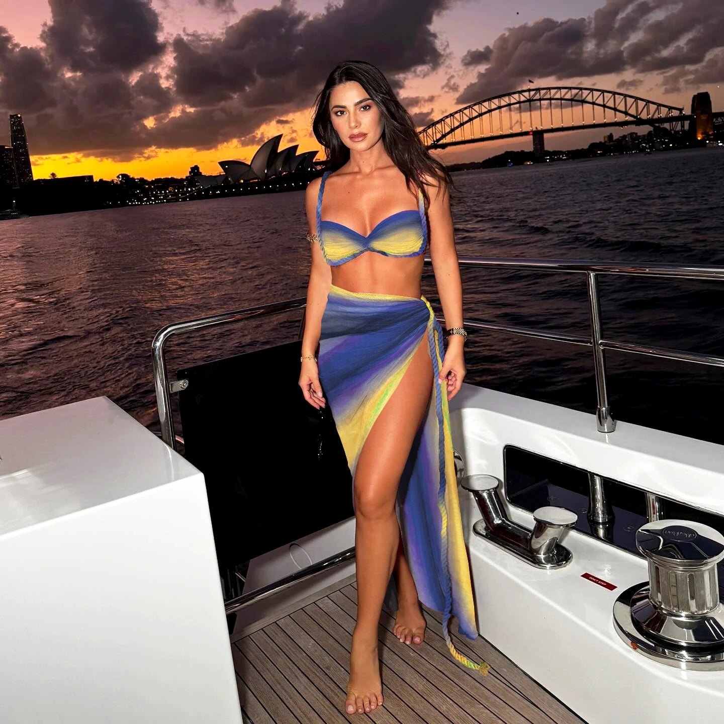 Sexy 3 Pieces Bikini Set With Cover Up Push Up Bikinis Women Swimsuit Female Swimwear Long Skirt Halter Bathing Suit Beachwea