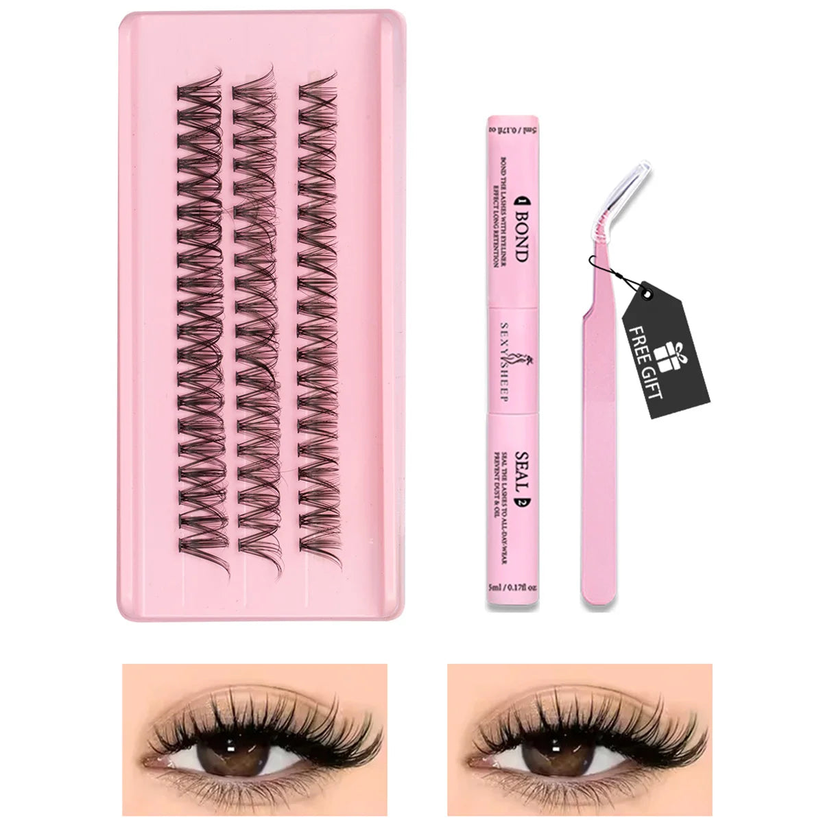 Lash Extension Kit DIY Lash Clusters Kit 8-16mm Individual Lashes Kit with Lash Bond and Seal Lash Tweezers for Self Use