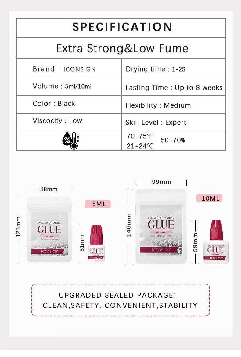 Lash Glue Low Smell 1-2 Seconds Quick Dry Glue For Eyelash Extension Long Lasting 40 to 60 Days Grafting Lashes Glue 5ml 10ml