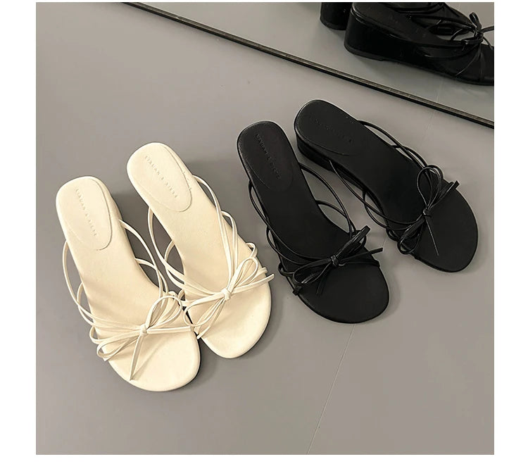 Women's Thick Heel Sandals Summer Outdoor Wear  Knot Slip-On Shoes Beach Vacation Heightening Beautiful Cool Sandals