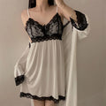 Modal Nightgowns Women Autumn Winter Sleepwear Two Piece Set Lace Sexy Long Sleeve Home Wear Clothing Casual Ladies Nightdress