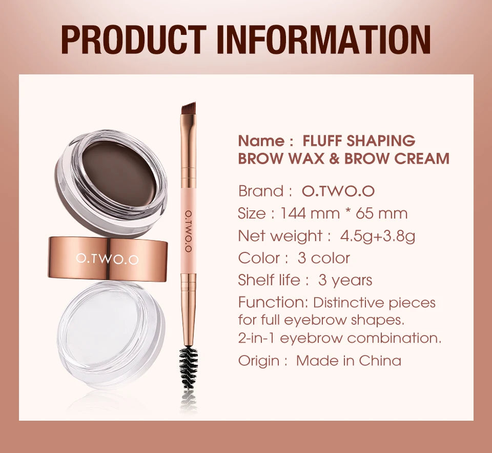 O.TWO.O Eyebrow Pomade 2-in-1 Brow Gel Wax Waterproof Long Lasting Creamy Texture Eye Brow Tint Enhancer Cosmetic Makeup