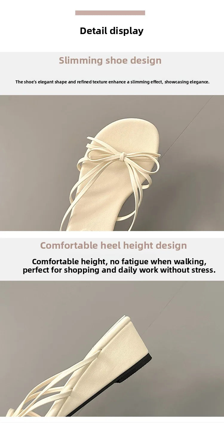 Women's Thick Heel Sandals Summer Outdoor Wear  Knot Slip-On Shoes Beach Vacation Heightening Beautiful Cool Sandals