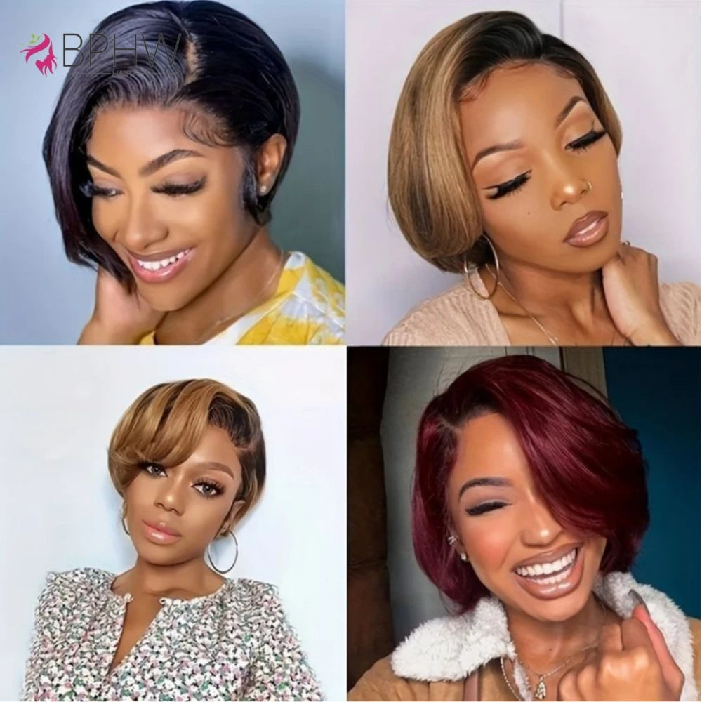 Transparent Lace Human Hair Wig For Women Straight Short Bob Wig 13x4 Lace Wig Pre pluck Brazilian Virgin Hair Wig Pixie Cut Wig