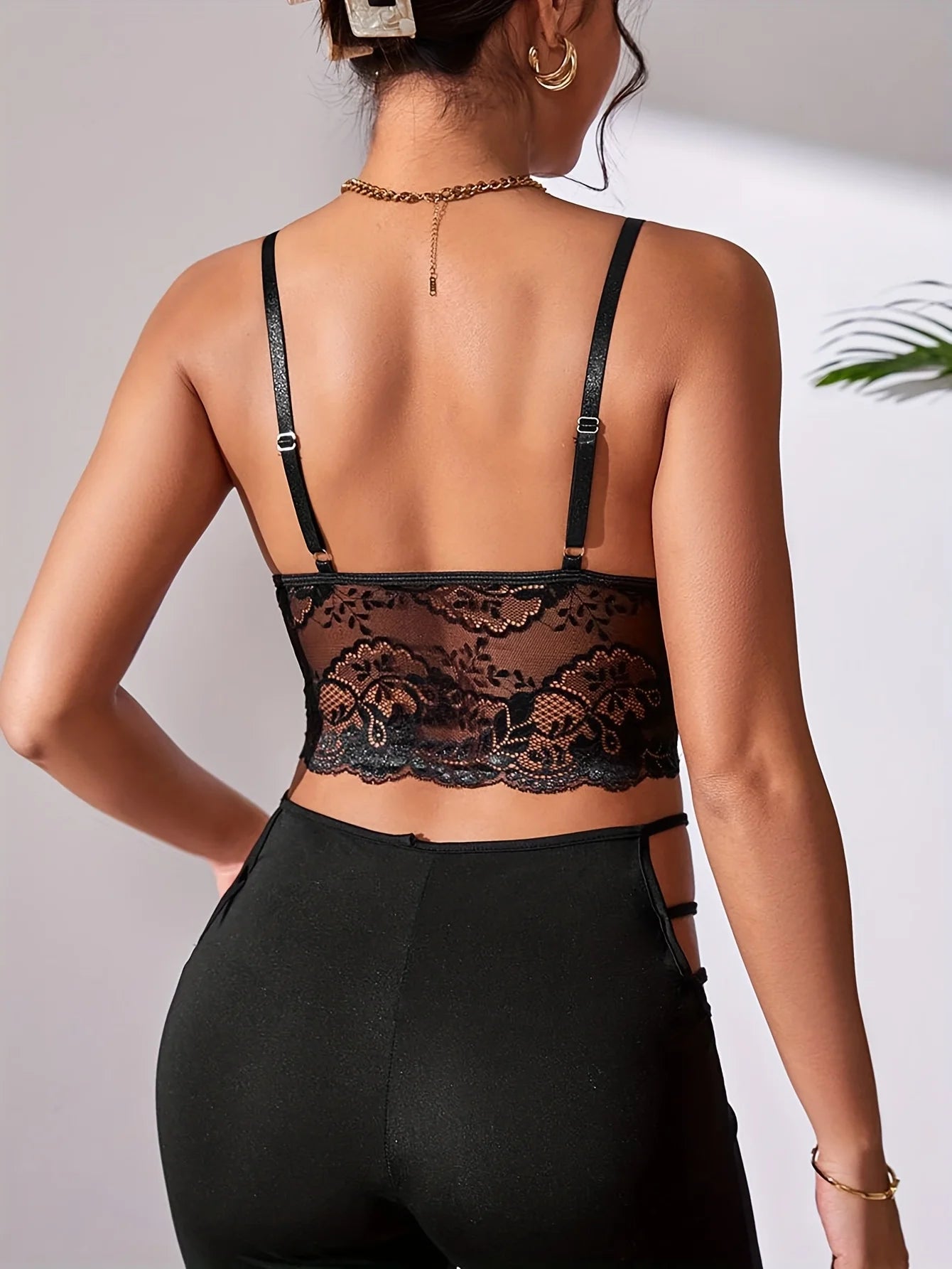 Women's classic black lace camisole crop top, a sexy and stylish bra-style tank top with adjustable straps. Can be worn alone or