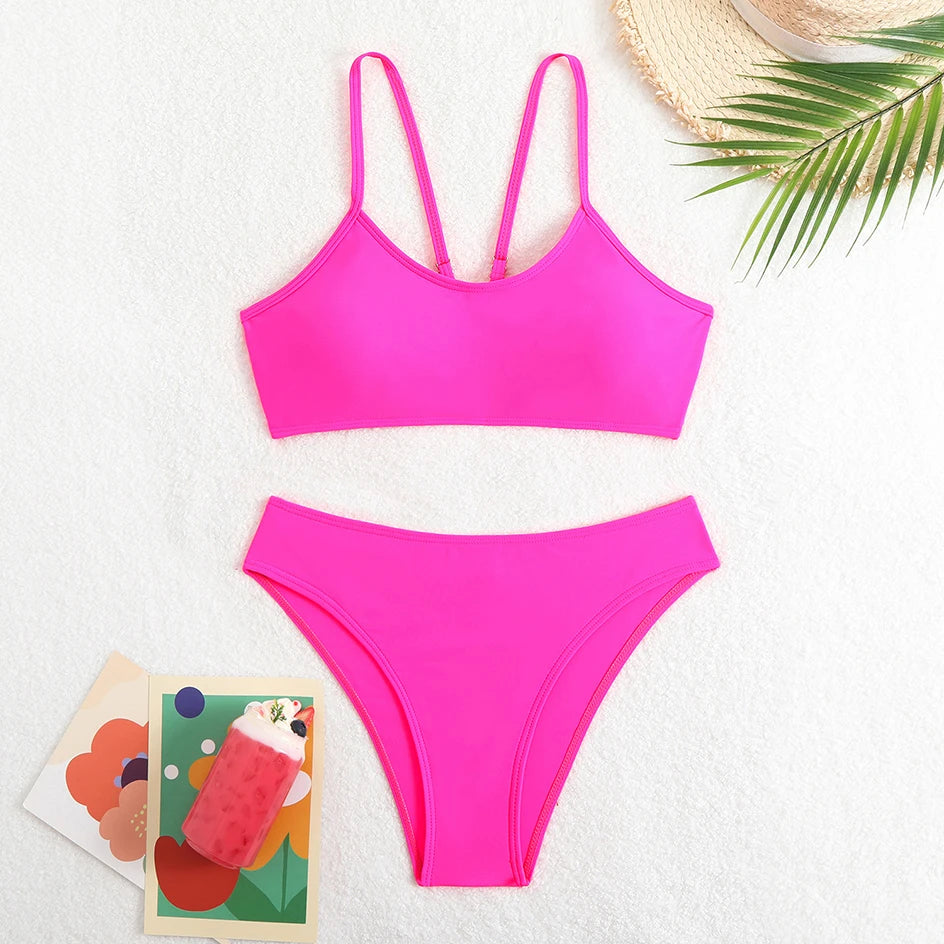 Sexy Woman Swimsuits 2026 Summer Swimwear Women's Bikinis for Female Two Pieces Beach Wear Solid Color Bikinis Set Bathing Suit