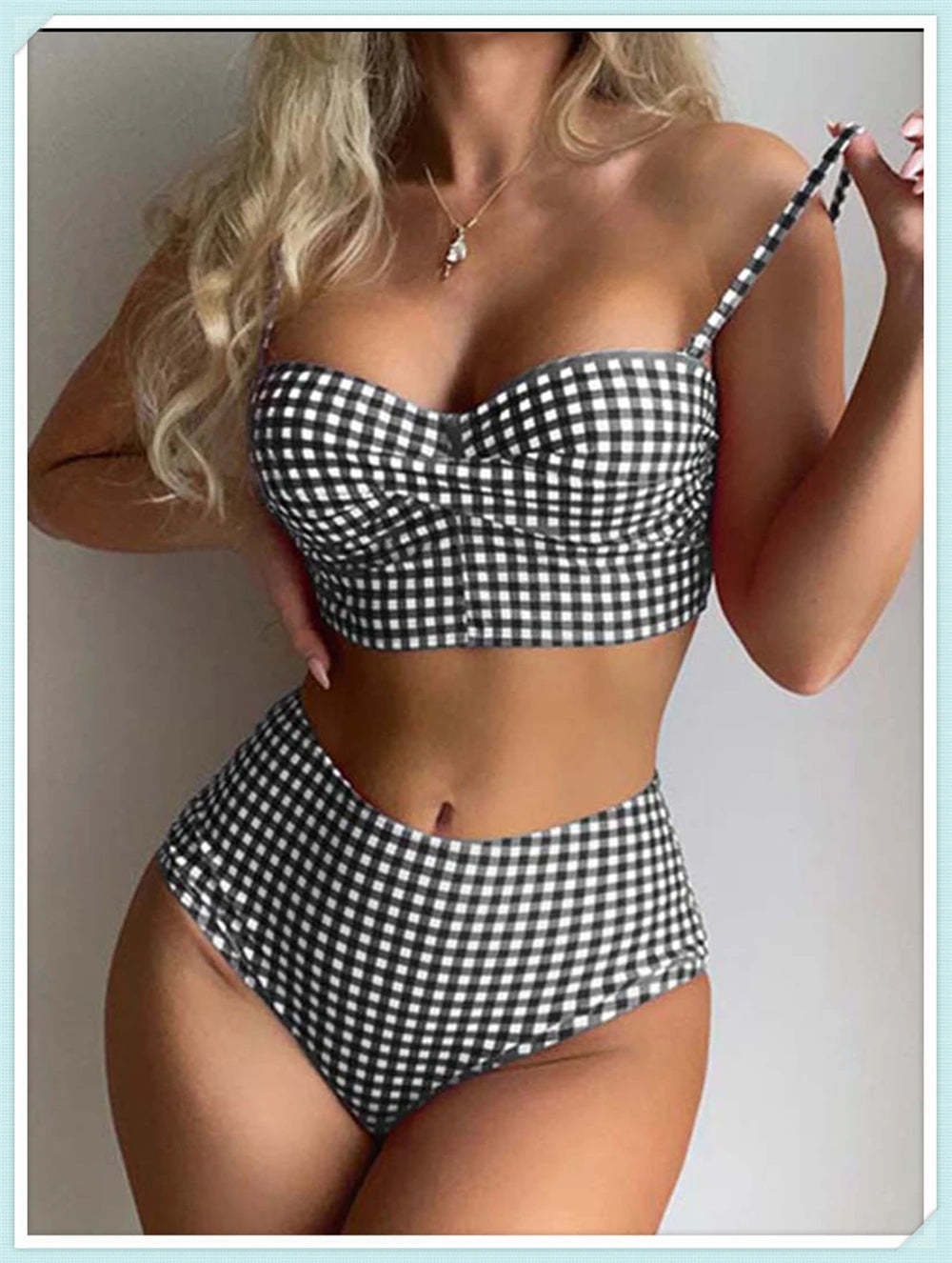High Waist Bikinis 2026 Women Gingham Printed Swimwear Female Sexy Straped Swimsuit Female Padded Bathers Bathing Suit Beachwear