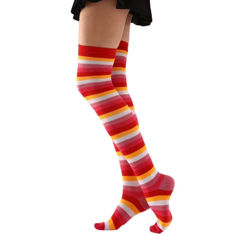 Thigh High Socks Long Boot Stockings Gifts Women Over Knee High Socks Fashion Colorful Striped Stockings