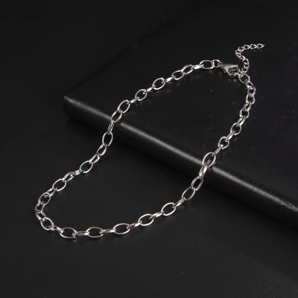 My Shape Paperclip Chain Stainless Steel Choker Necklaces for Men Women Link Oval Cable Chain Fashion Jewelry DIY Accessories