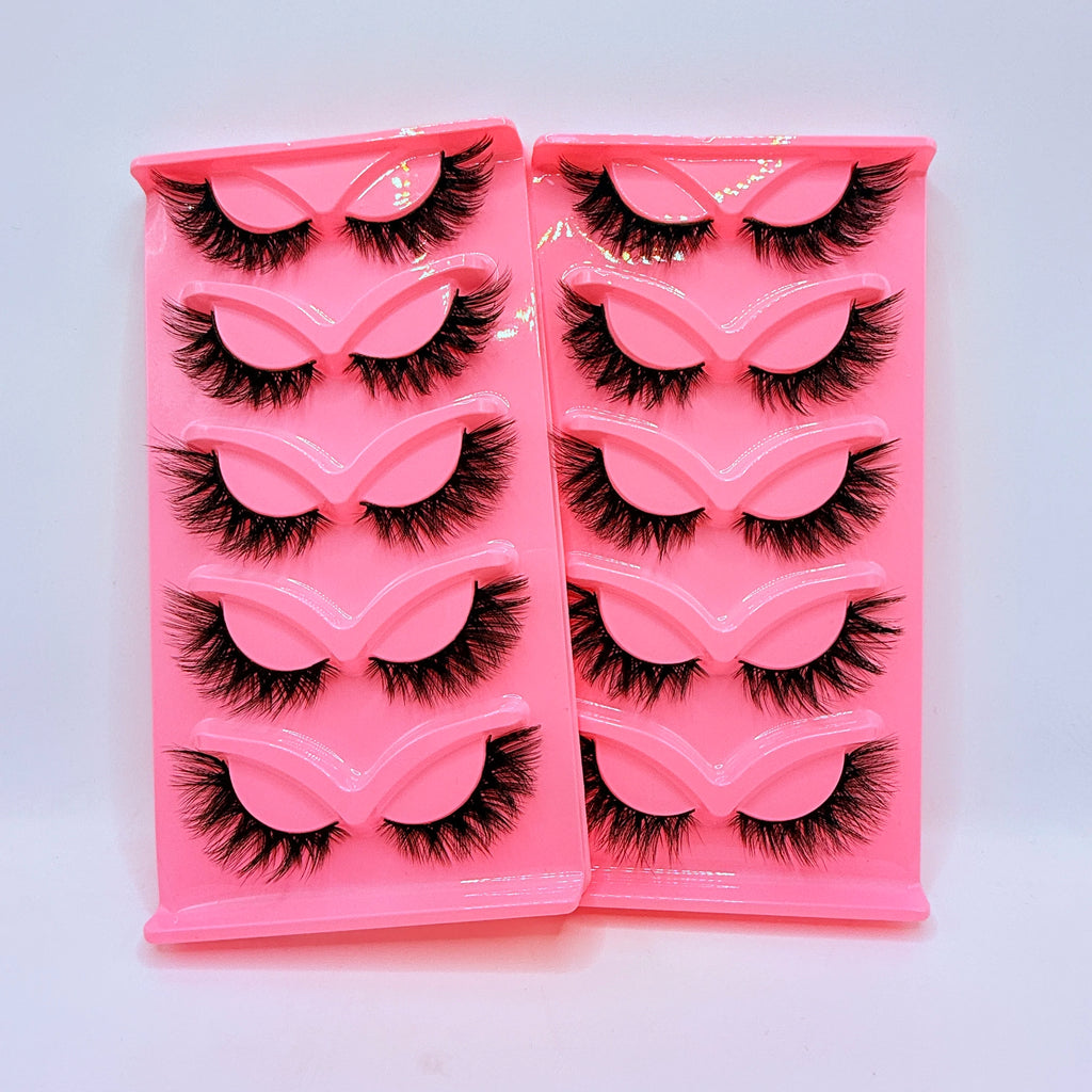 Hot Selling Makeup 5 Pairs Cat Eye Lashes Faux False Eyelashes Dramatic Volume Strip Lashes