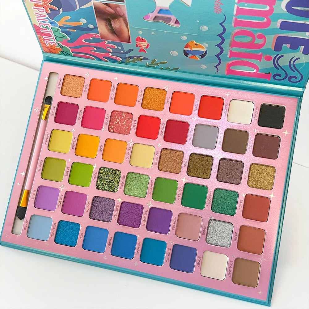 48 Color Eyeshadow Palette with Matte & Shimmer Shades, Includes Dual-Ended Blending Brushes, Long Lasting Pigmented Eye Makeup