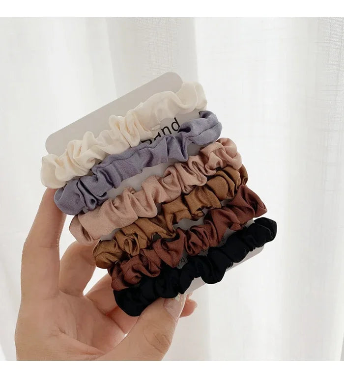 6Pcs/Set Satin Silk Hair Scrunchies for Women Girls Trendy Elastic Silk Hair Ties Solid Color Hair Accessories