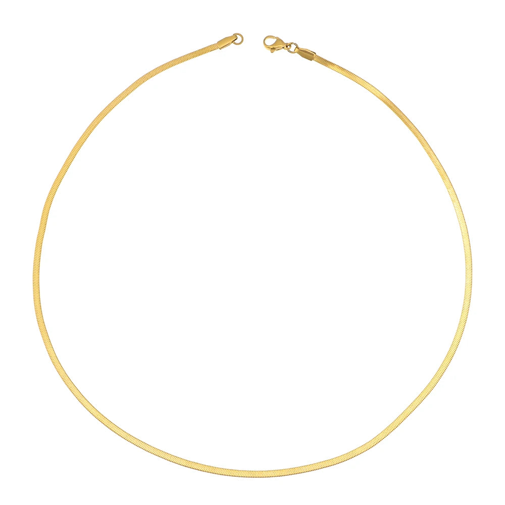 Stainless Steel Flat Snake Link Chain Herringbone Choker Necklace Waterproof Filmy Snake Chain Simple Clavicle Necklace Jewelry