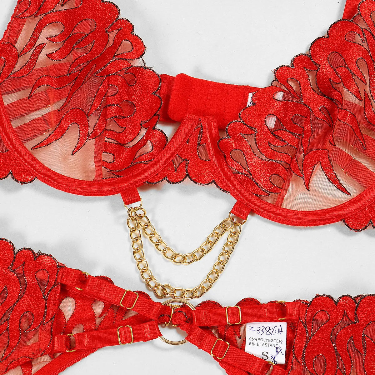 Red Lace Sexy Lingerie Sets Women See Through Mesh Sheer Patchwork Party Transparent Lace Luxury Obsessive Outfits