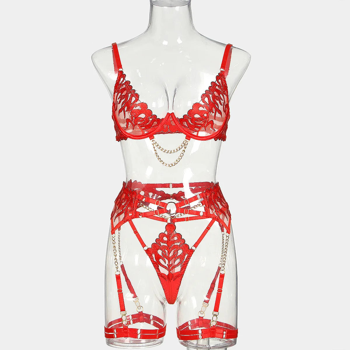 Red Lace Sexy Lingerie Sets Women See Through Mesh Sheer Patchwork Party Transparent Lace Luxury Obsessive Outfits