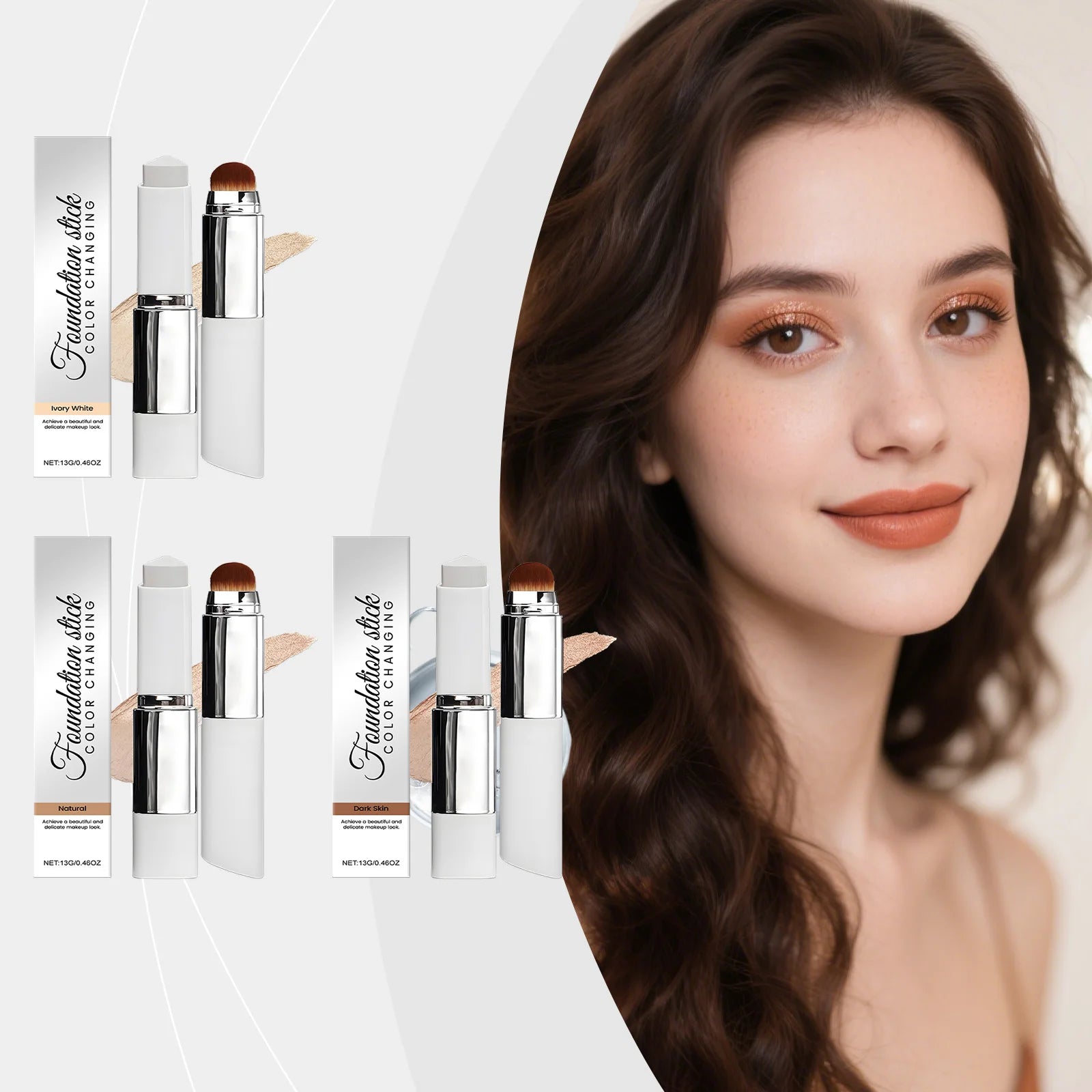 Foundation Make-Up Stick Double Head with Brush 3 Colors Lightweight Moisturizing Brighten Matte Concealer 2IN1 Foundation Stick