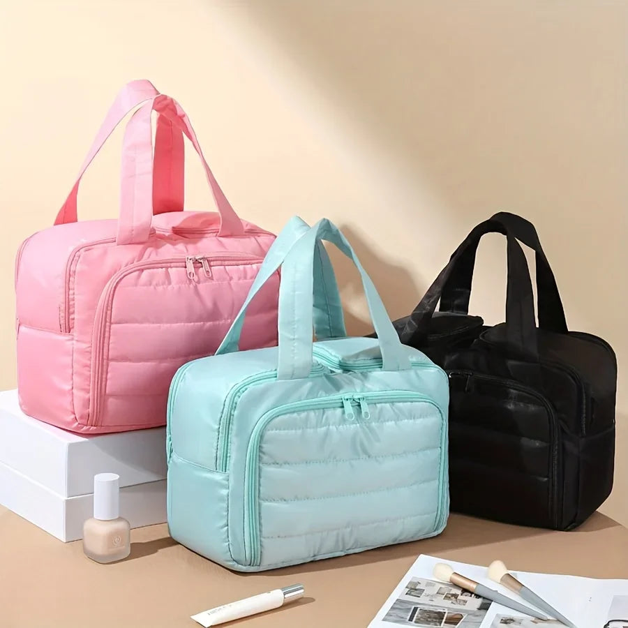 Large Capacity Quilted Makeup Bag-Portable Multi Functional Storage Bag,Layered Design, Durable Nylon,Ideal for Christmas Gifts