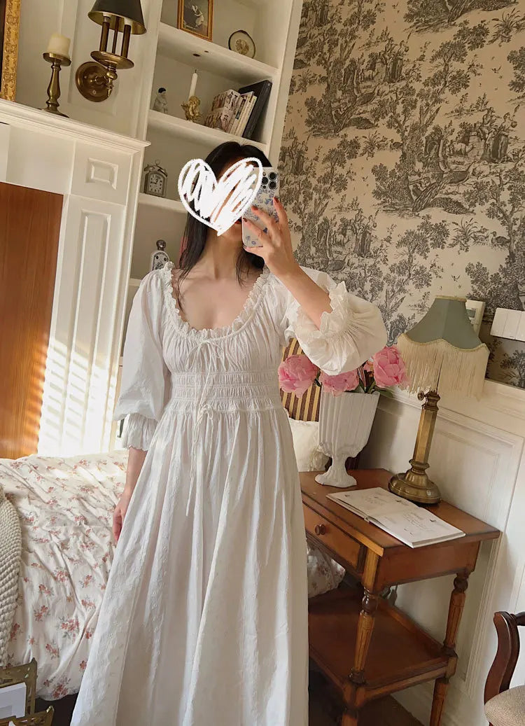 Women 100% Cotton Nightdress Embroidery French Beautiful Sleepwear Sweet Palace Retro Princess Vintage Nightgown Morning Robe