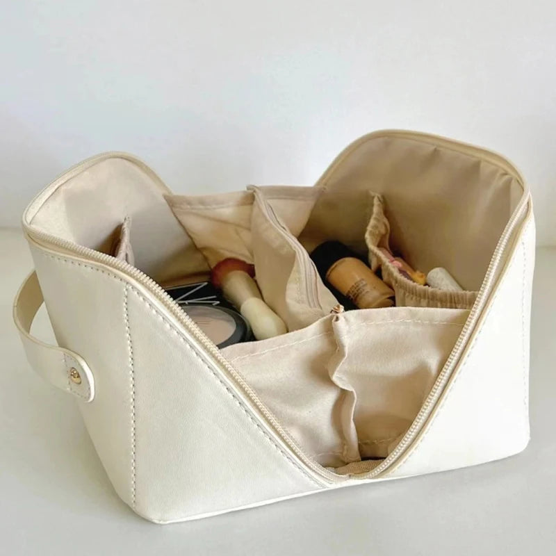 Cosmetic Bag PU Leather Large-capacity Travel Cosmetics Storage Bags Women Portable Handbag Multifunction Waterproof Washing Bag