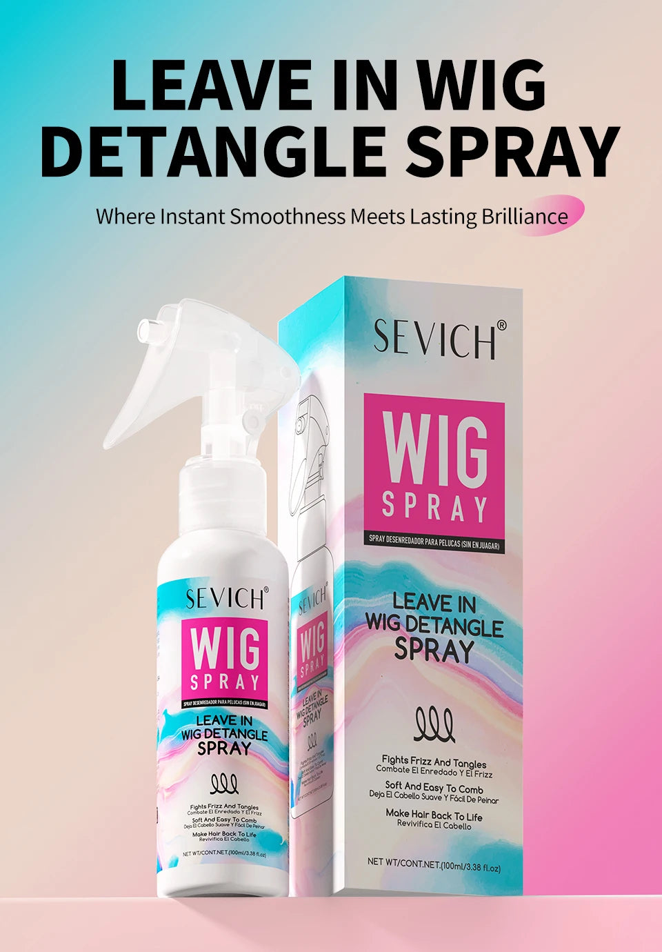 Leave-In Hair Conditioner Spray for Wig Collagen Keratin Hair Cream Smoothing Shiny Anti-Frizz Wig Detangler Spray Hair Care