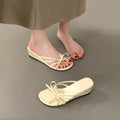 Women's Thick Heel Sandals Summer Outdoor Wear  Knot Slip-On Shoes Beach Vacation Heightening Beautiful Cool Sandals