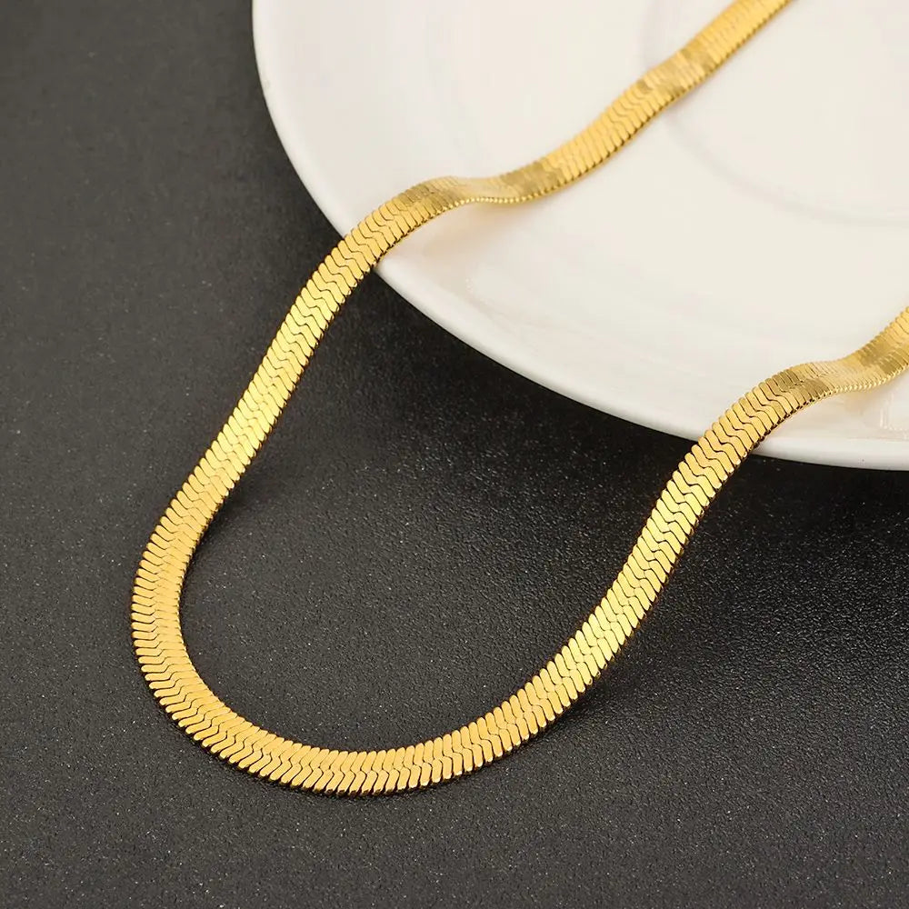 Stainless Steel Flat Snake Link Chain Herringbone Choker Necklace Waterproof Filmy Snake Chain Simple Clavicle Necklace Jewelry