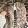 Invisible Transparent Lace Ombre Platinum Blonde Wig with Dark Roots Party Wigs Lace Front Wig Synthetic HD Wigs For Women 20''