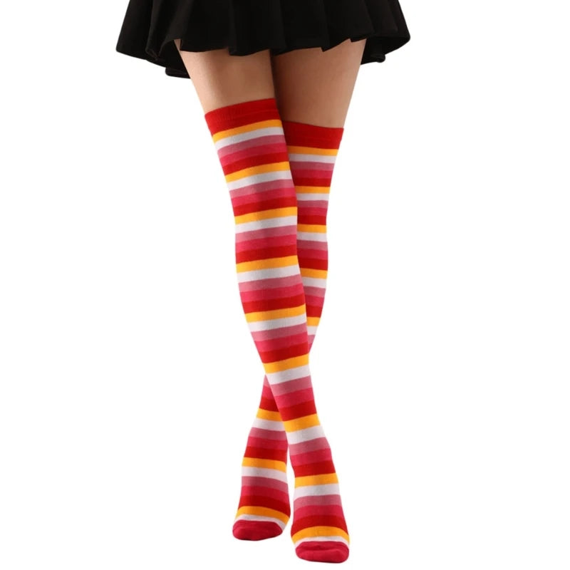 Thigh High Socks Long Boot Stockings Gifts Women Over Knee High Socks Fashion Colorful Striped Stockings