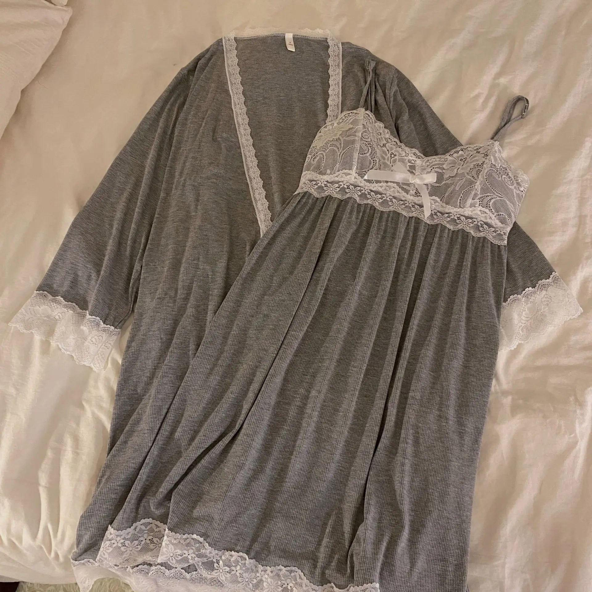 Modal Nightgowns Women Autumn Winter Sleepwear Two Piece Set Lace Sexy Long Sleeve Home Wear Clothing Casual Ladies Nightdress