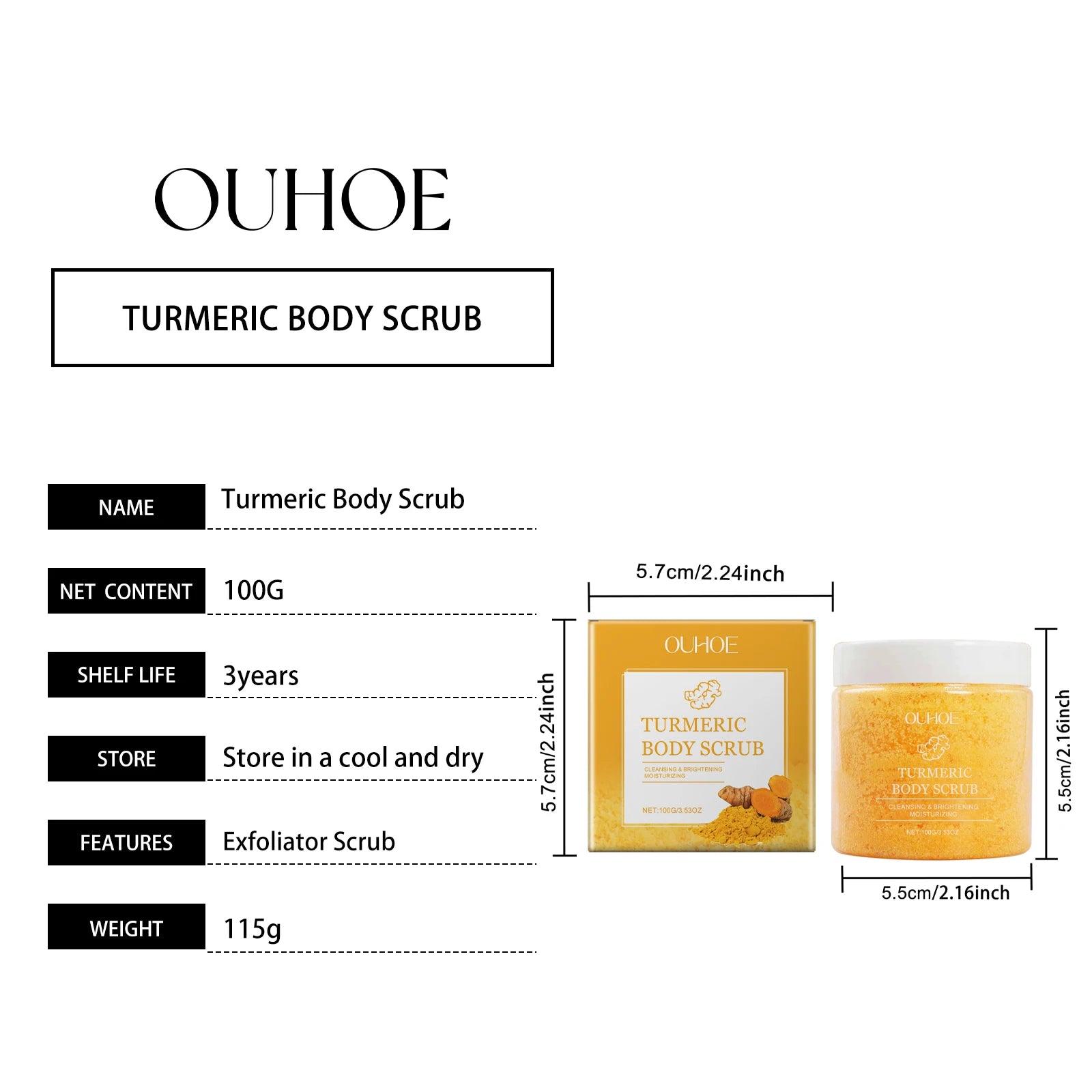 Turmeric Body Scrub Soften Cutin Smooth Skin Moisturizing Brightening Sea Salt Exfoliating Pore Cleaning Lighten Dark Spots Acne