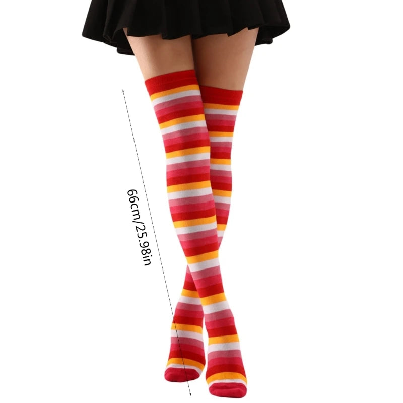 Thigh High Socks Long Boot Stockings Gifts Women Over Knee High Socks Fashion Colorful Striped Stockings