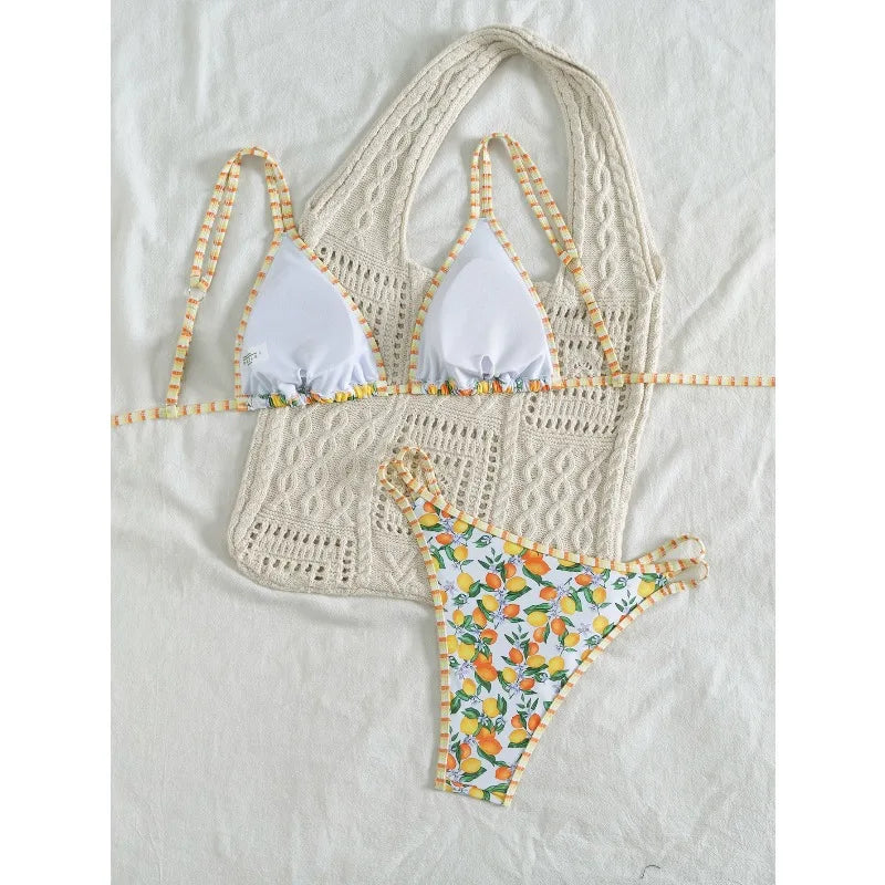 2026 Strappy String Bikinis Sexy Triangle Swimsuit Women Printed Swimwear Female Bathers Bathing Swimming Suit Beachwear Summer