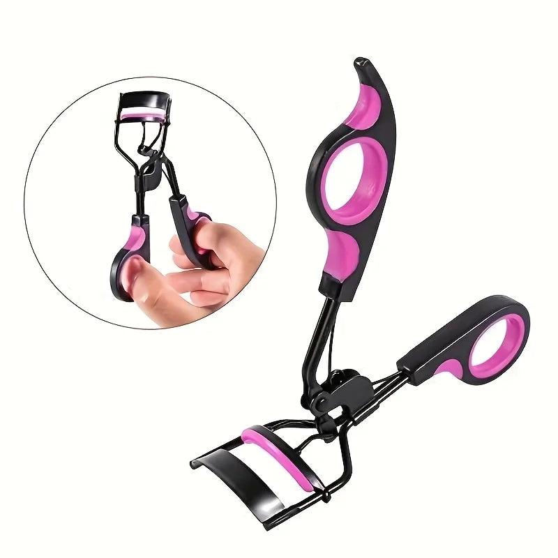 Women's Eyelash Curler Heavy-Duty & Ergonomic Handle with Contoured Design Black & Pink with Pink Tips Long-Lasting Lift