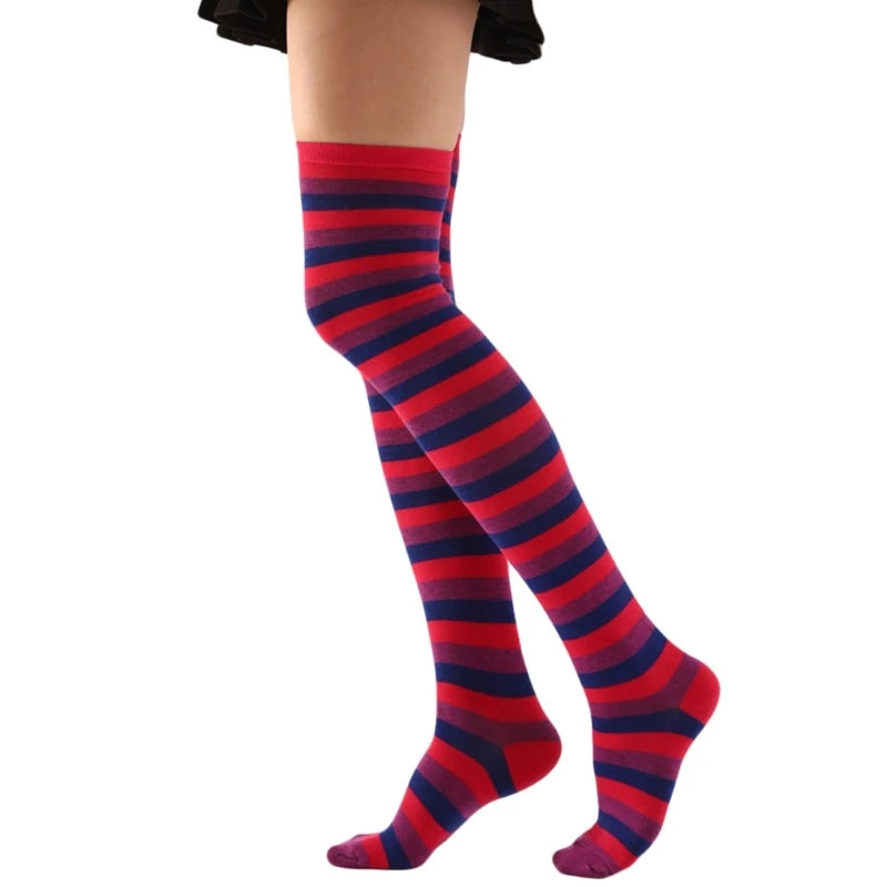 Thigh High Socks Long Boot Stockings Gifts Women Over Knee High Socks Fashion Colorful Striped Stockings