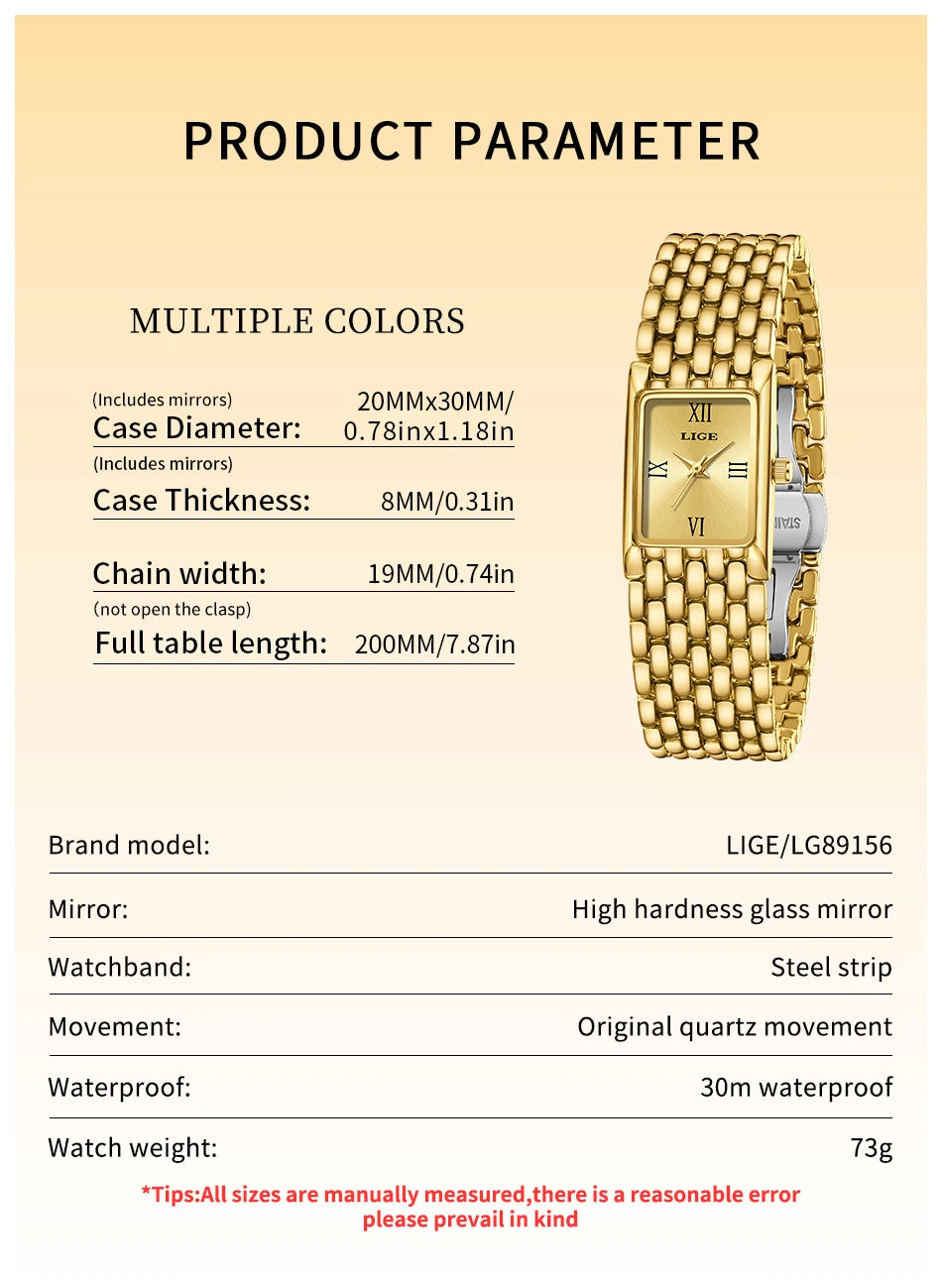 LIGE Silver Watch for Women Square Ladies Quartz Wristwatches Stainless Steel Women Small Gold Watch Luxury Casual Fashion Watch