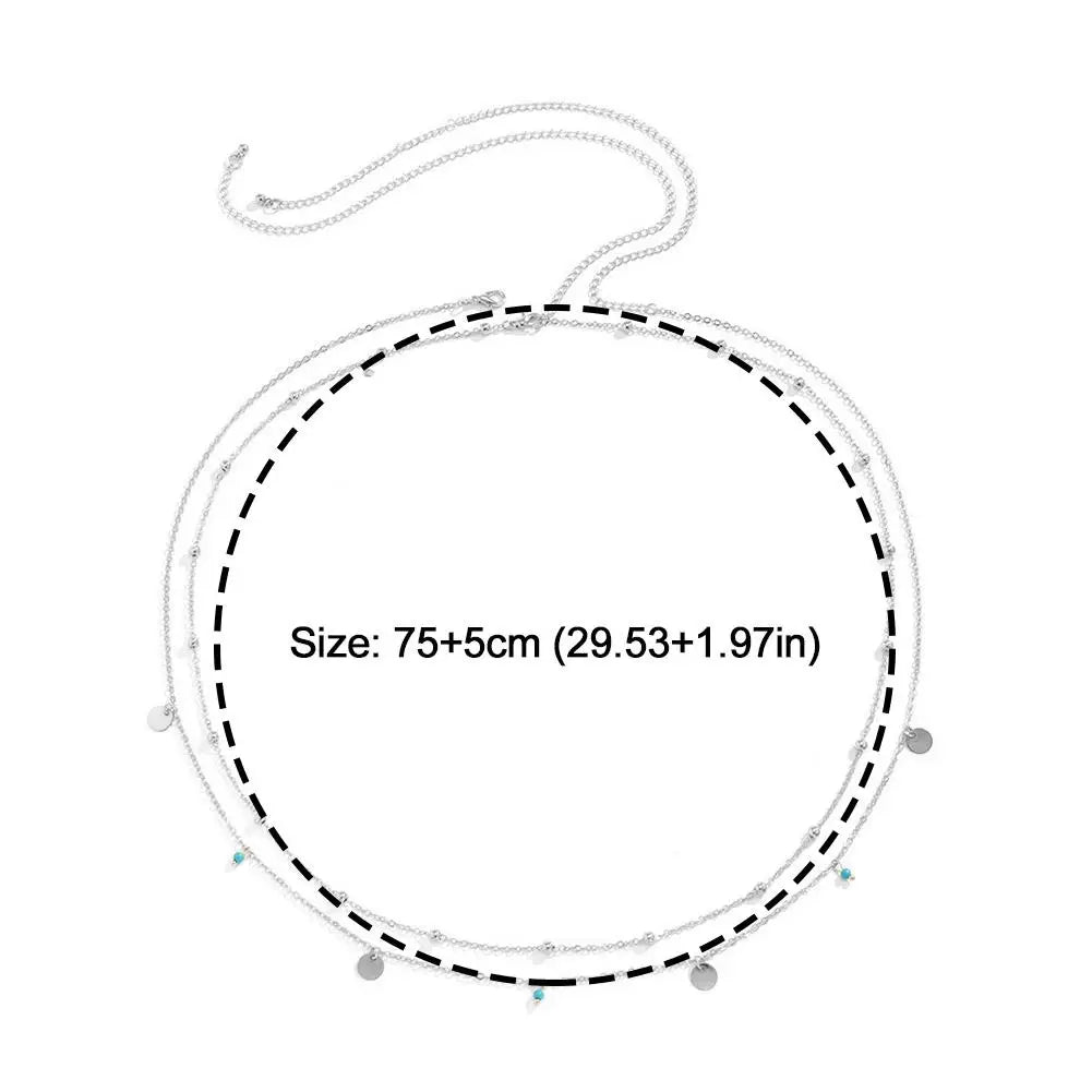 Boho Minimalism Multilayer Waist Beads Simple Tassel Sequin Waist Chain Leisure Hip-hop Double-layer Turquoise Body Waist Chain