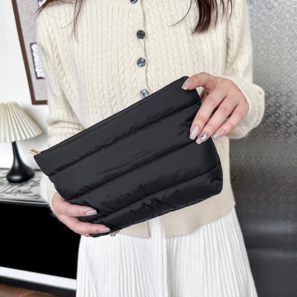 Fashion Cosmetic Bag for Women Cute Puffer Makeup Clutch Solid Toiletry Organizer Pouch Storage Pouches for Organization