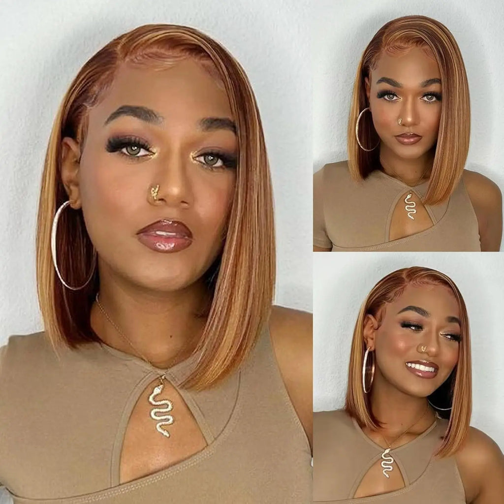 13x4 Transparent Lace Front Bob Wig Human Hair Ombre Honey Blonde 13x4 Wigs 10-16inch  4/27 Colored Transparent Frontal Lace Wig