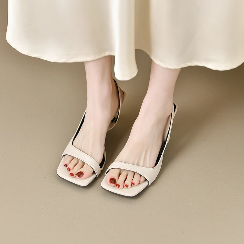 Women's Summer New Fashion Square Toe Simple Solid Color Sandals Outdoor Open Toe Casual Banquet Party Women's Sandals