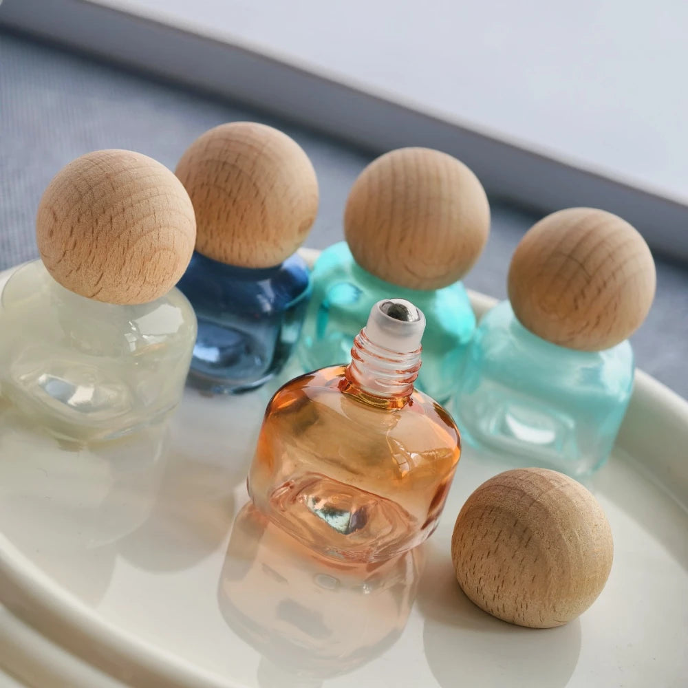 Essential Oil Glass Bottle Reusable Refillable Liquid Container Travel Size Roller Bottle Colorful Perfume Roller Ball Bottle