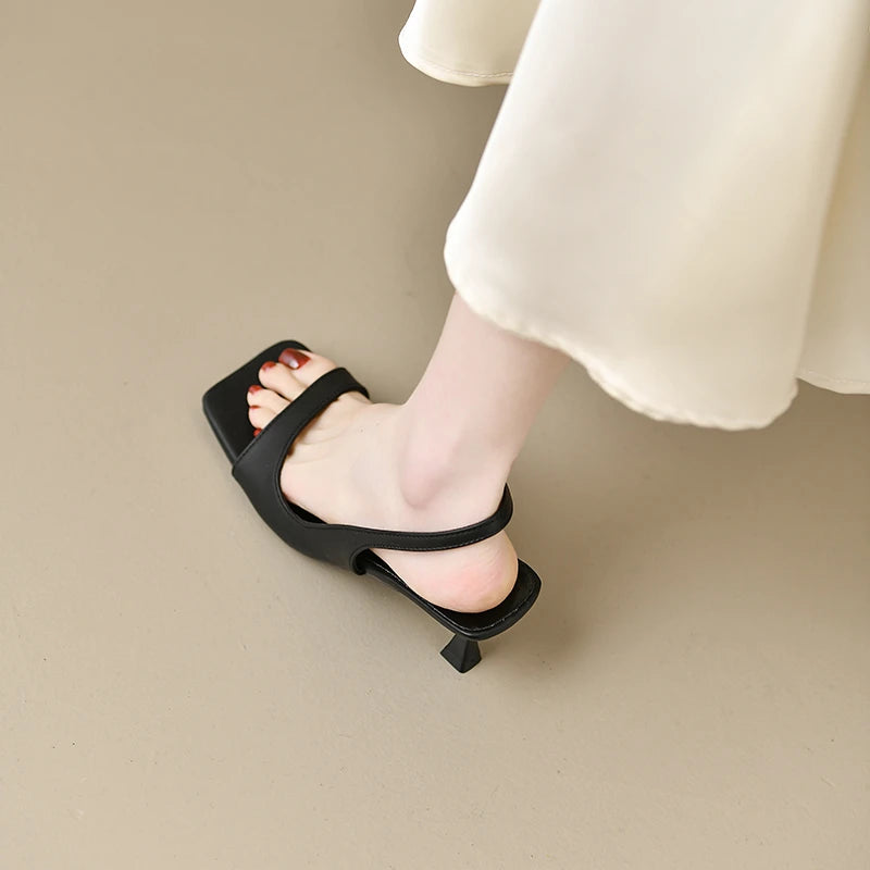 Women's Summer New Fashion Square Toe Simple Solid Color Sandals Outdoor Open Toe Casual Banquet Party Women's Sandals