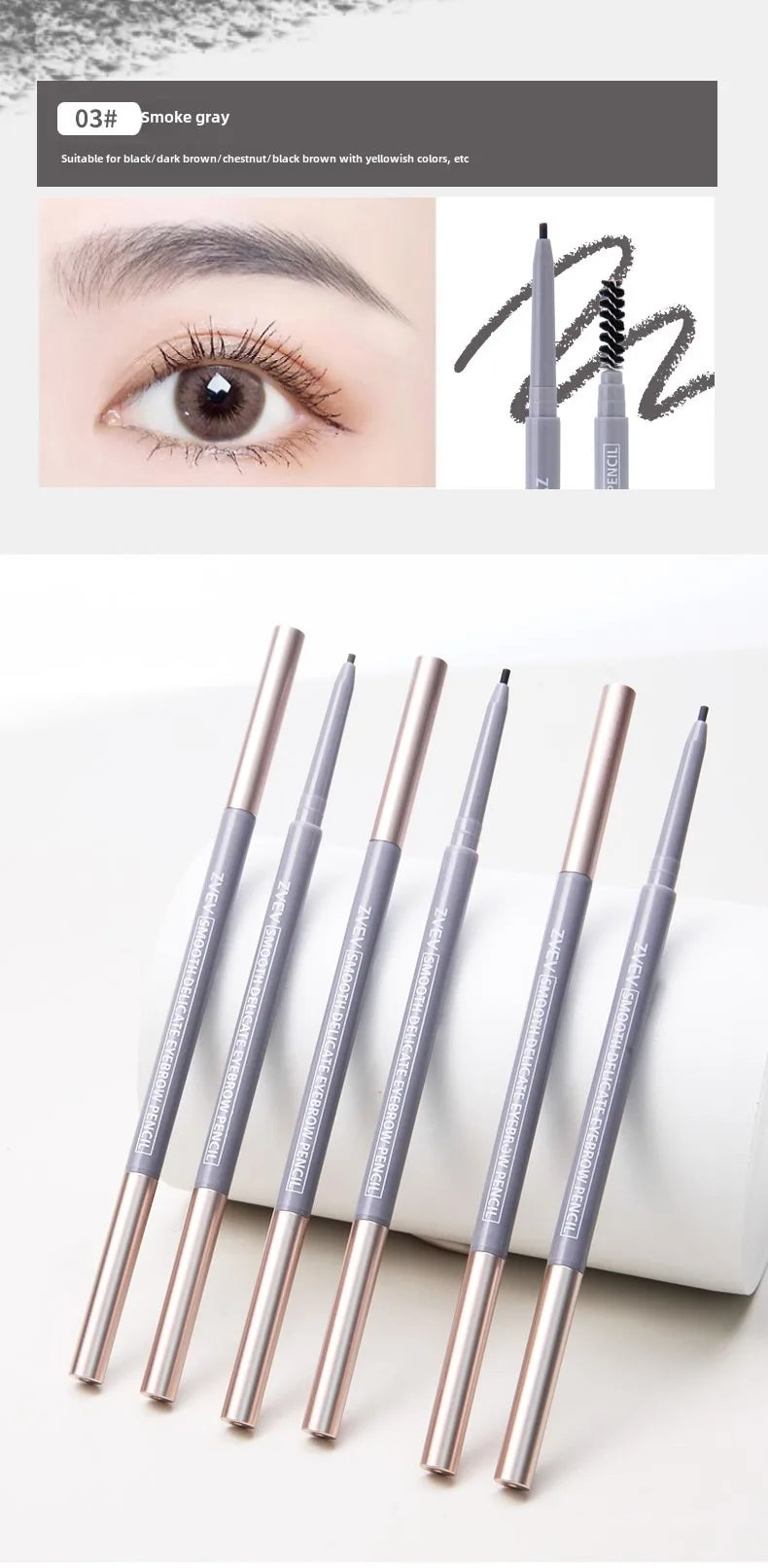Double-headed eyebrow pencil, long-lasting and non-smudged fine-headed eyebrow pencil for students with exquisite eye makeup