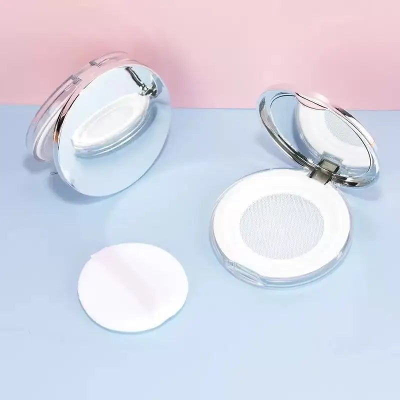 1 empty loose powder container with powder puff, plastic loose powder compact box, cosmetics, refillable powder puff box, loose