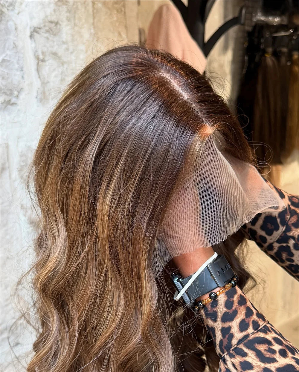 Glueless Lace Wig Wear and Go Synthetic Lace Front Wigs for Women Brown Highlights Body Wave Wig Middle Part Realistic Look