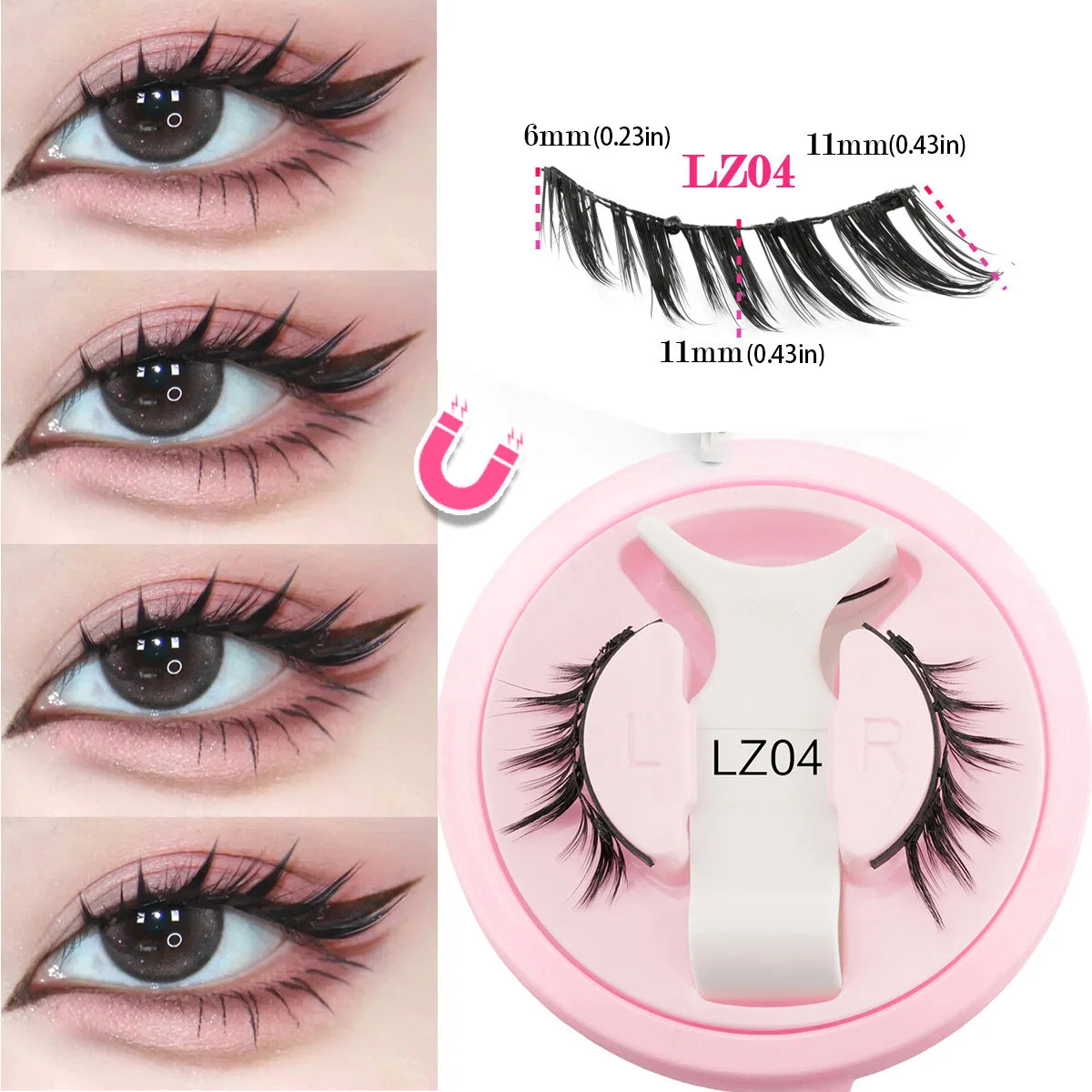 1 Pair Magnetic Lashes For Eye With Winged Ends Soft Reusable Magnetic Eyelashes Natural Look 3D False Lashes Makeup With Tool