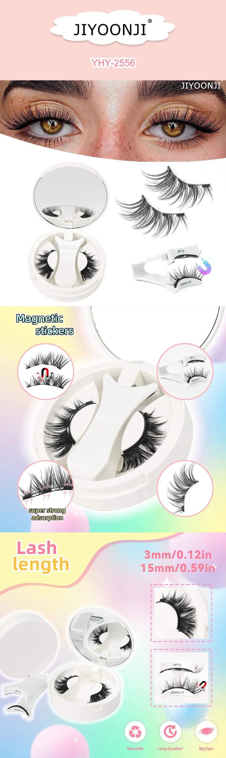 Magnetic Eyelashes with Applicator 1 Pairs Natural Look Magnetic Lashes No Glue Needed Reusable Eyelashes Soft with Applicator