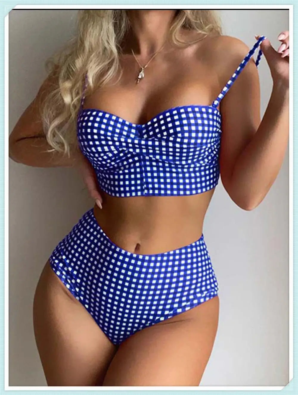 High Waist Bikinis 2026 Women Gingham Printed Swimwear Female Sexy Straped Swimsuit Female Padded Bathers Bathing Suit Beachwear