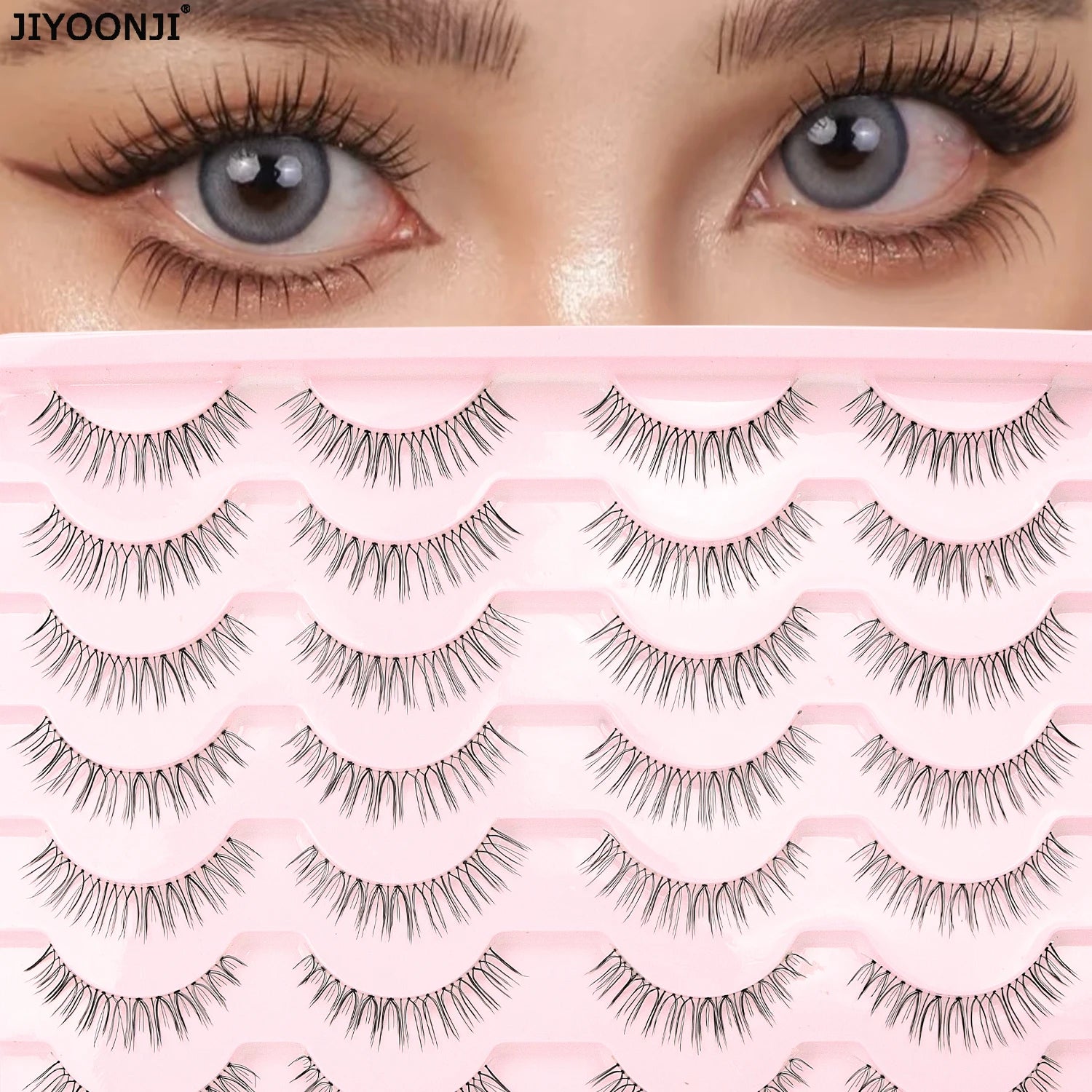 14 Pairs of Natural False Eyelashes in U-shaped Female Group Design with Transparent Band Design and Korean Cartoon Eyes and Han