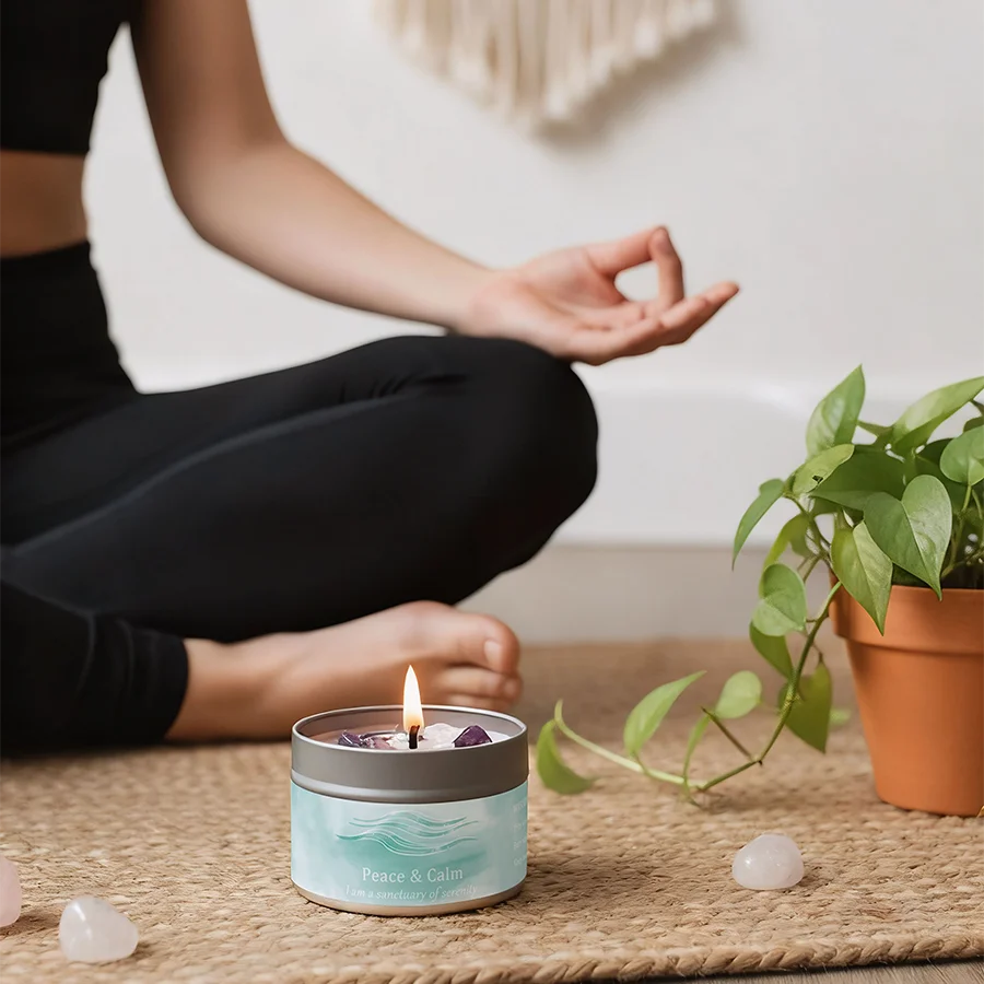Scented Candles-3oz,Lavender&Chamomile Aroma with Healing Crystals, Great for Holiday Gifting Christmas/Halloween & Home Decor