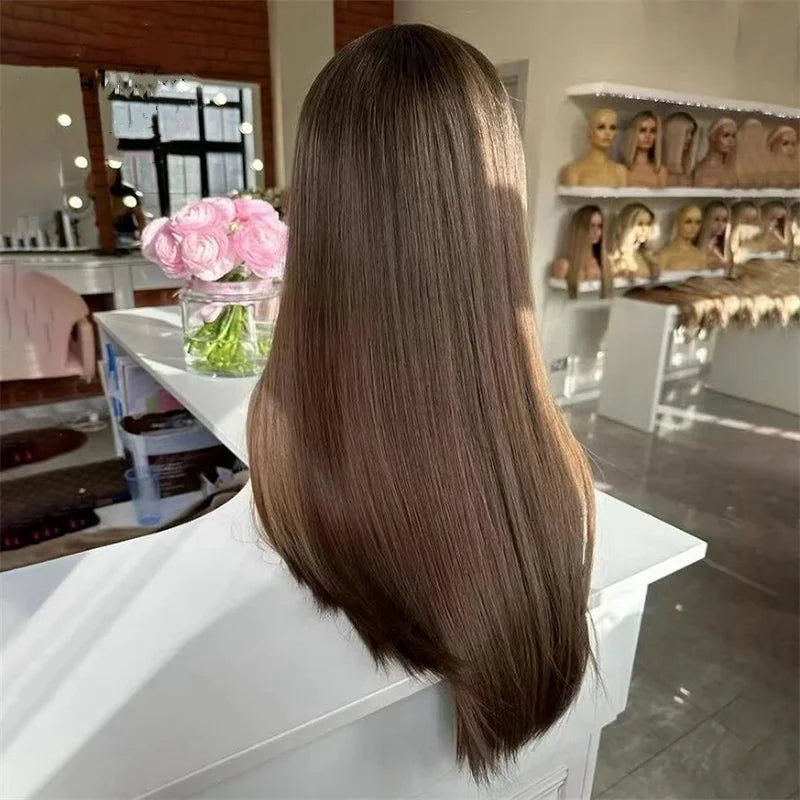 Synthetic Lace Front Front Wig Brown Straight Wig 13×4 Synthetic Glueless Wig Mix Blonde Hairline High Quality Natural Lace Wig